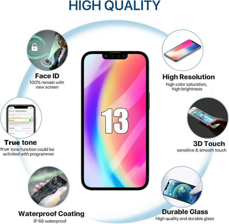 EXW iPhone 13 Screen Replacement 6.1" Full HD LCD Display Digitizer, Quality Touch Screen with Repair Tools, Waterproof Seal & Protector – Compatible with A2633 A2482 A2631 A2634 A2635 - Image 3